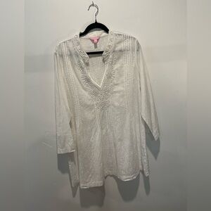 Lilly Pulitzer White Beaded Tunic Shirt XL
